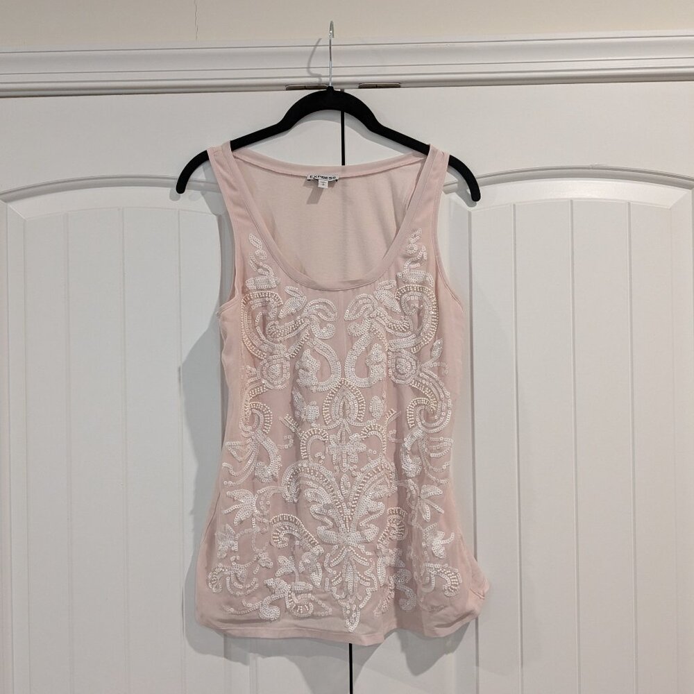 Express blush pink with white sequins tank